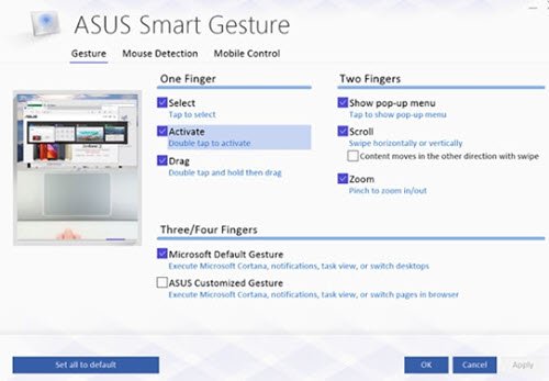 how to configure asus smart gesture windows 8