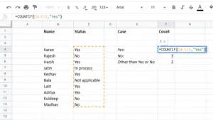 How to count number of Yes or No entries in Excel