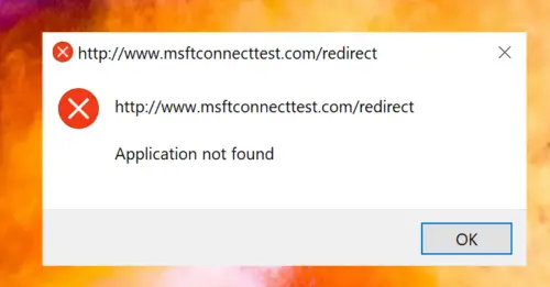 Msftconnecttest com redirect приложение не найдено