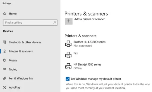change default printer windows 10