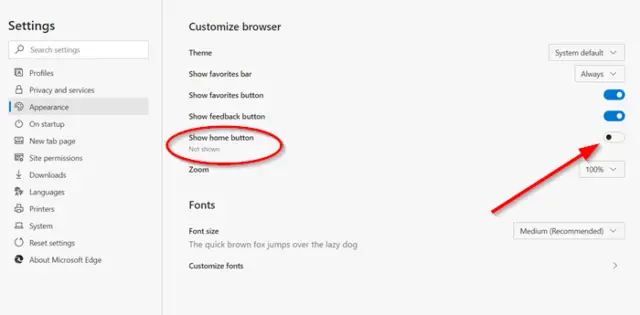 How to add a Home button to Microsoft Edge browser in Windows