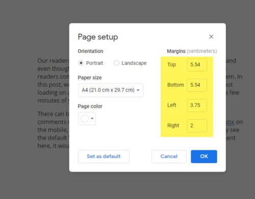 How to change Page Margin and Color in Google Docs