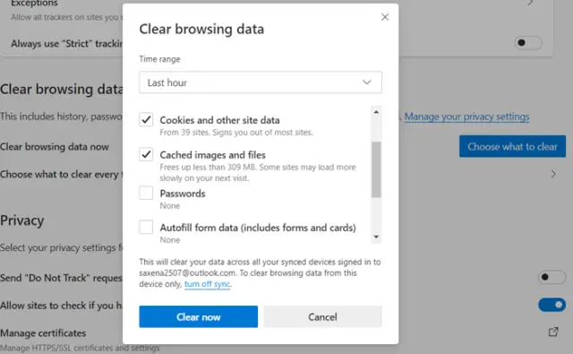 How to clear Cache and Cookies on Microsoft Edge in Windows 11