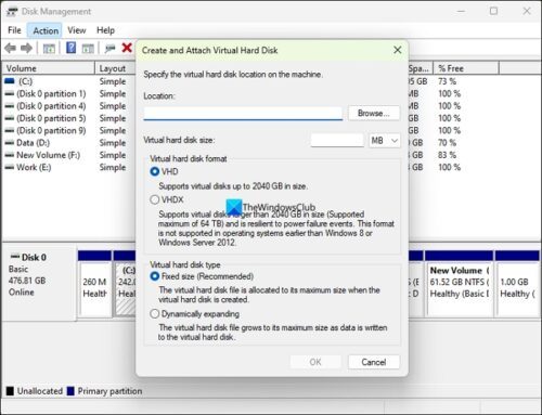 How to create a Virtual Hard Disk on Windows 11