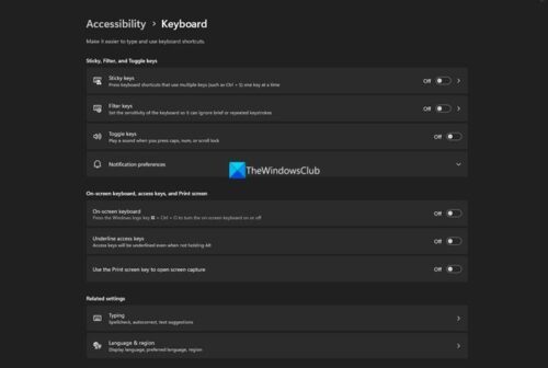 Ease of Access Keyboard Settings on Windows 11/10