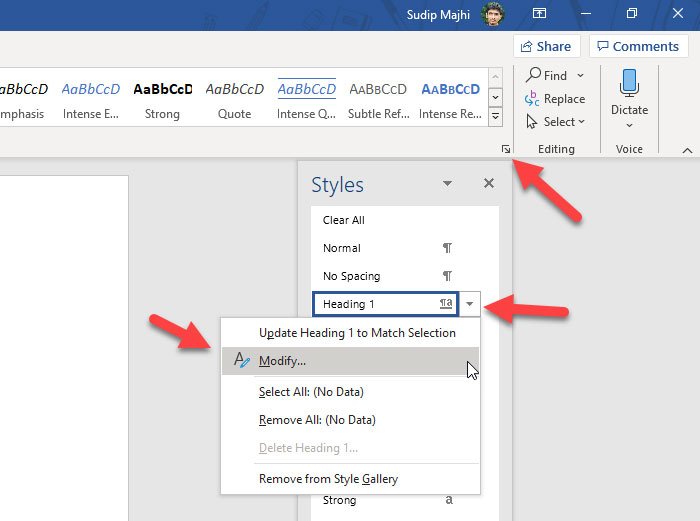 change default font and size in word