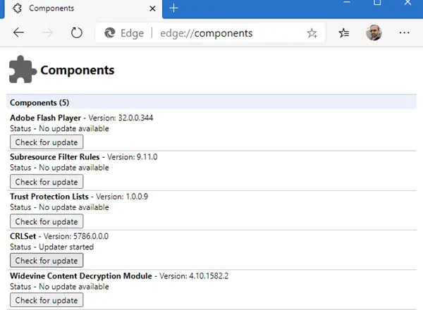 update individual components of Microsoft Edge