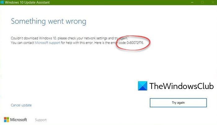 0x80072f76 Windows Update Assistant Error