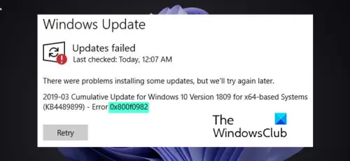 Fix Windows Update Error 0x800f0982