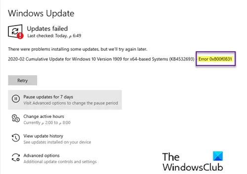 Erreur De Mise À Jour De Windows 10 0X800F0831