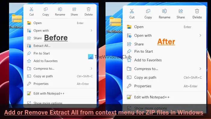remove extract all context menu windows