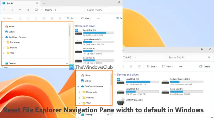 reset explorer navigation pane width default