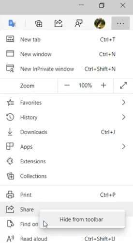 How to show or hide Share button in Microsoft Edge browser