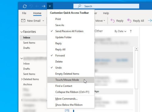 How to switch between Touch and Mouse modes in Outlook - New4Trick.Com