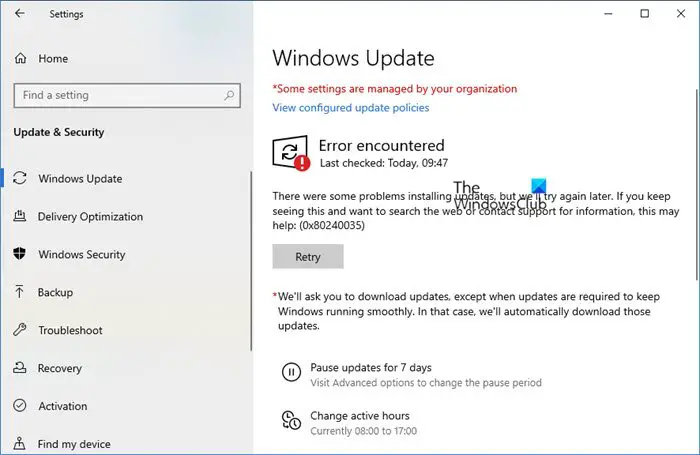 Fix Windows Update Error 0x80240035