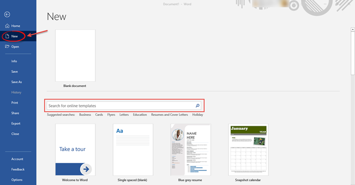 How to search for Online Templates in Microsoft Word