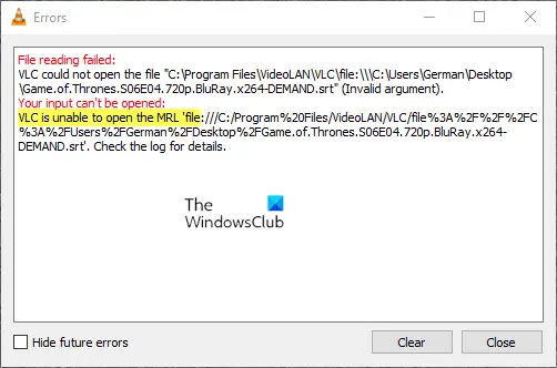 VLC is unable to open the MRL file