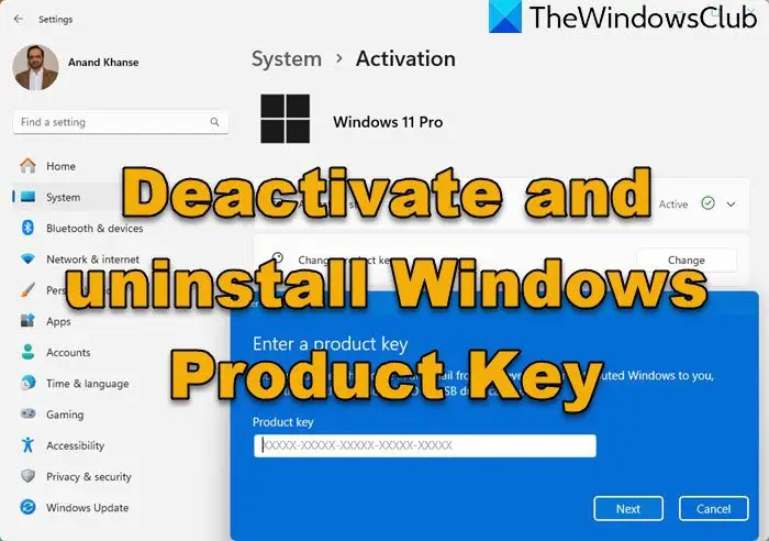 deactivate and uninstall Windows Product Key