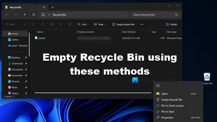 empty Recycle Bin in Windows