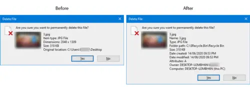 Show full details in Delete File confirmation dialog box of Windows 11