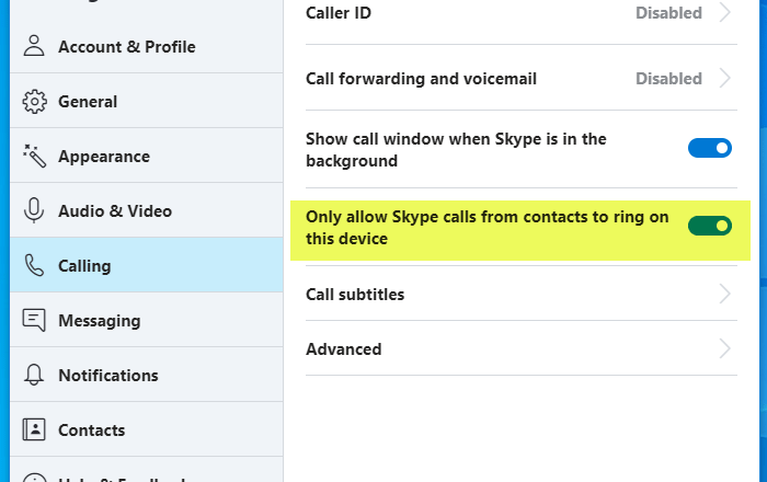 Skype privacy settings