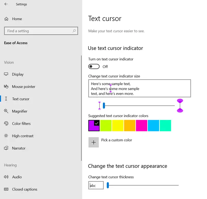 Adjust Text Cursor Indicator size, color & thickness