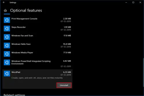 how to uninstall wordpad