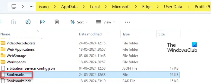 Bookmarks file in Edge data