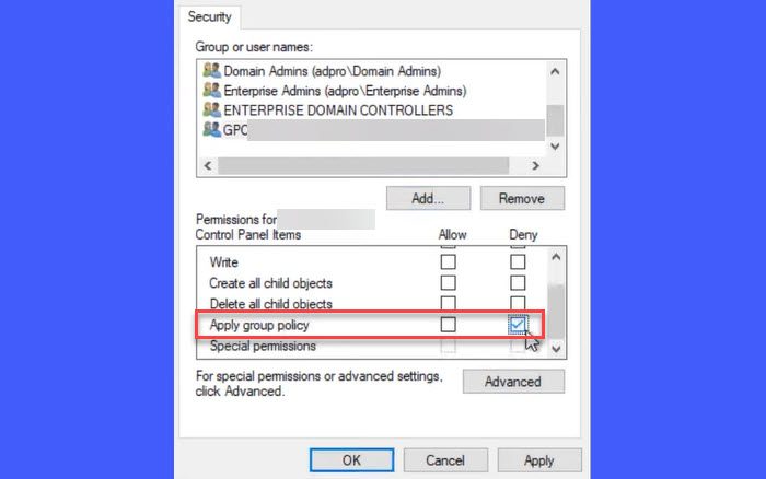 Denying group policy permission