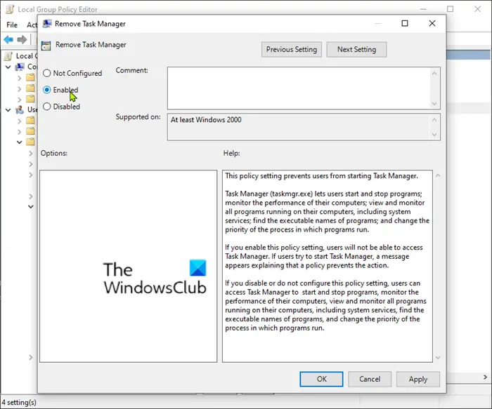 Disable Task Manger-Local Group Policy editor