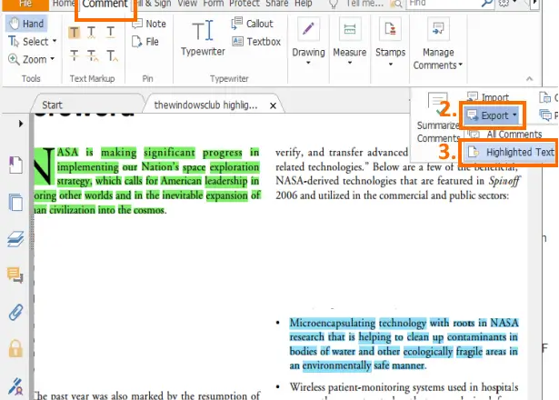 extract highlighted text from pdf