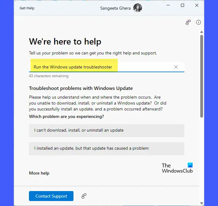 Get Help Windows Update Troubleshooter