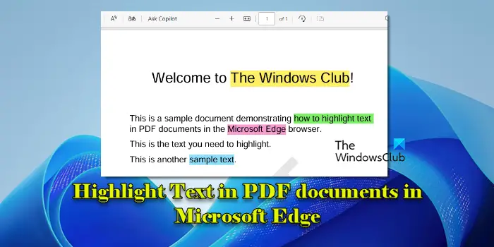 Highlight Text in PDF documents in Microsoft Edge