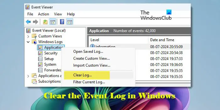 How to clear the Event Log in Windows