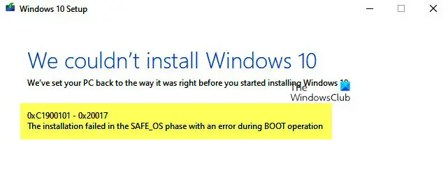 Installation failed in SAFE_OS phase with an error during BOOT operation