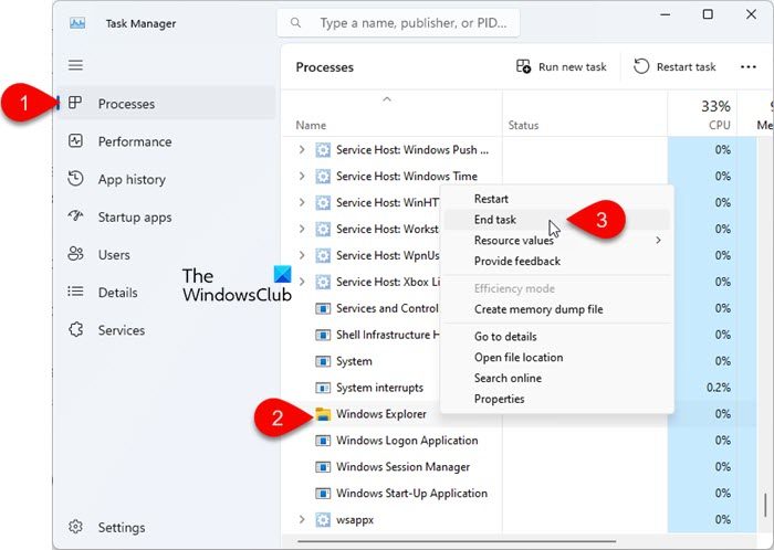 Kill Windows Explorer through Task Manager