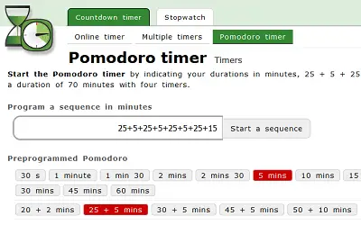 Online timers - Pomodoro timer