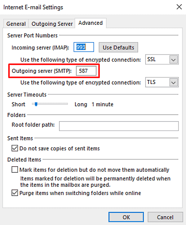 Outlook cannot download folder Inbox from the IMAP email server