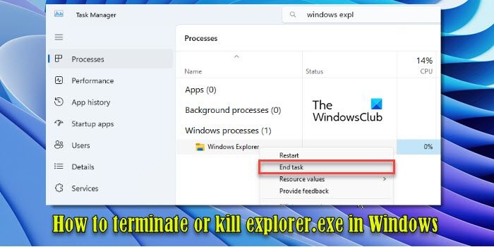 Terminate or kill explorer.exe in Windows