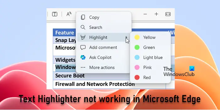 Text Highlighter not working in Microsoft Edge