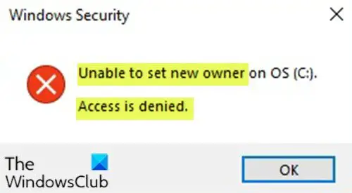 Unable to set new Owner on OS, Access is denied