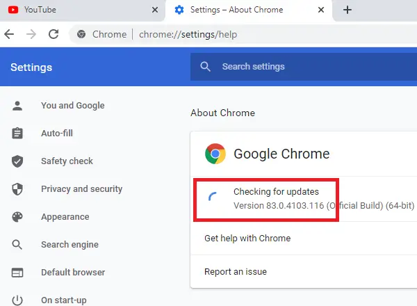 Search failed error on Chrome