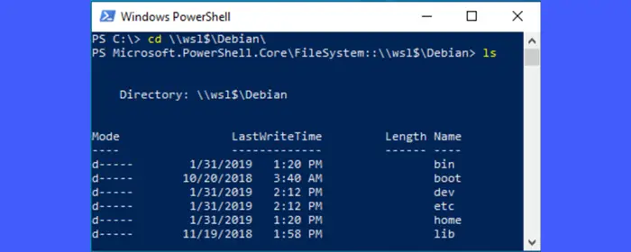Using Powershell to access Linux distro's filesystem