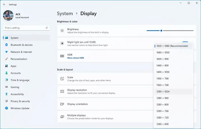 display resolution windows 11