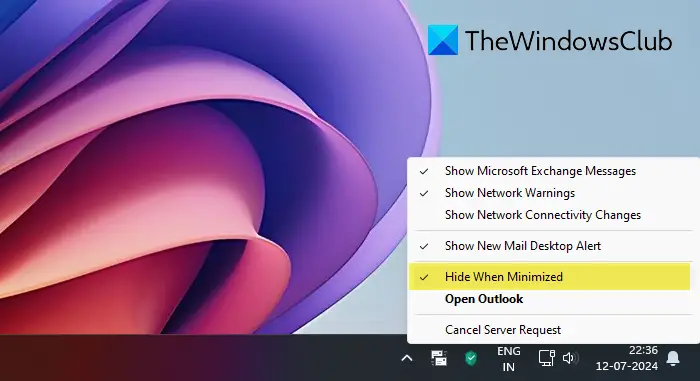 How to minimize Outlook to System Tray in Windows 11/10