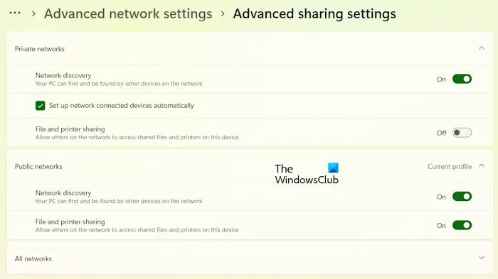 Advanced sharing settings Windows 11