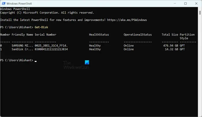 Get Disk command in PowerShell