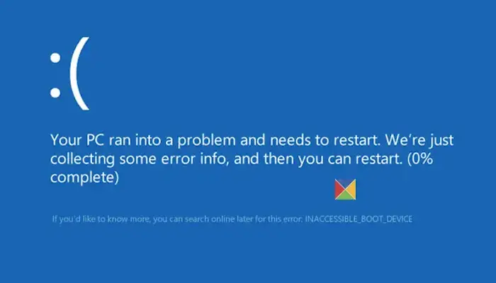 INACCESSIBLE_BOOT_DEVICE Blue Screen