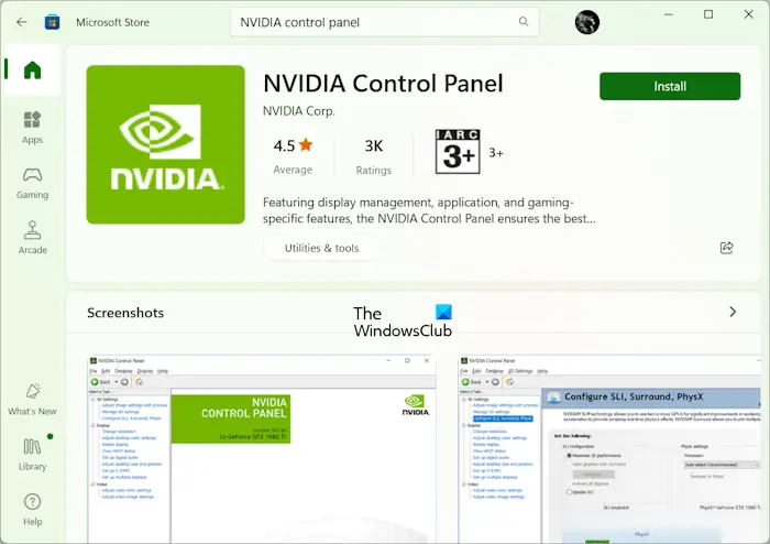 Install NVIDIA Control Panel Microsoft Store
