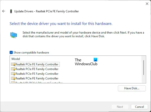 Install another version of network driver